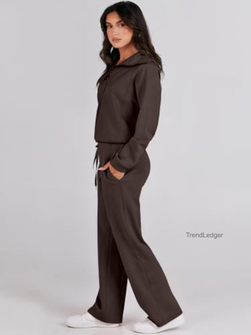 2 Piece Sweatsuit Set Half Zip Top & Wide Leg Pants - Picture 3 of 7